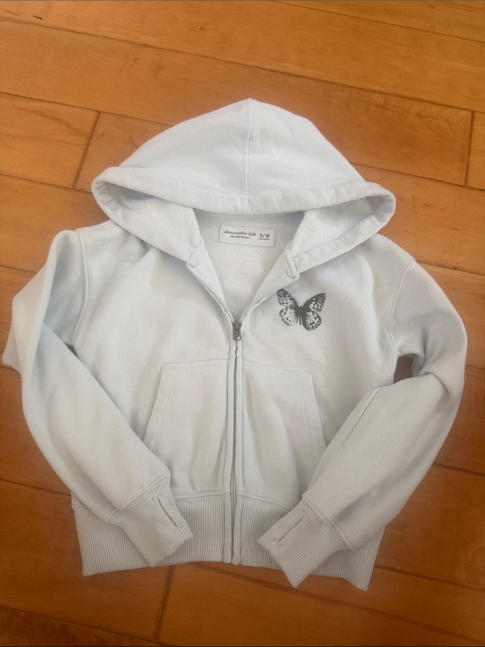 abercrombie kids pale blue butterfly zip hoodie never worn.